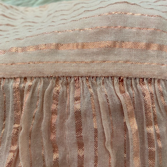 Ulla Johnson Blush Pink Metallic Stripe Ruffle Sleeve Tie Neck Cora Top Blouse - Picture 14 of 14